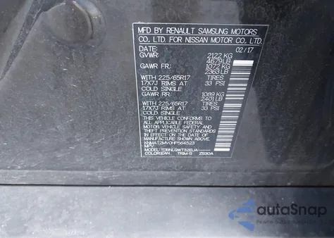 2017 Nissan Rogue Sv z USA, uszkodzony, nr VIN KNMAT2MV0HP564523